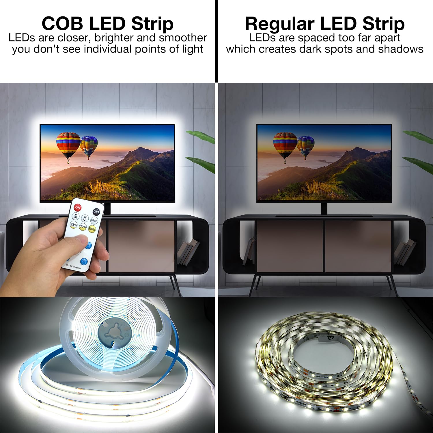 DAYBETTER COB LED strip dimmable brightness for mood and tasks