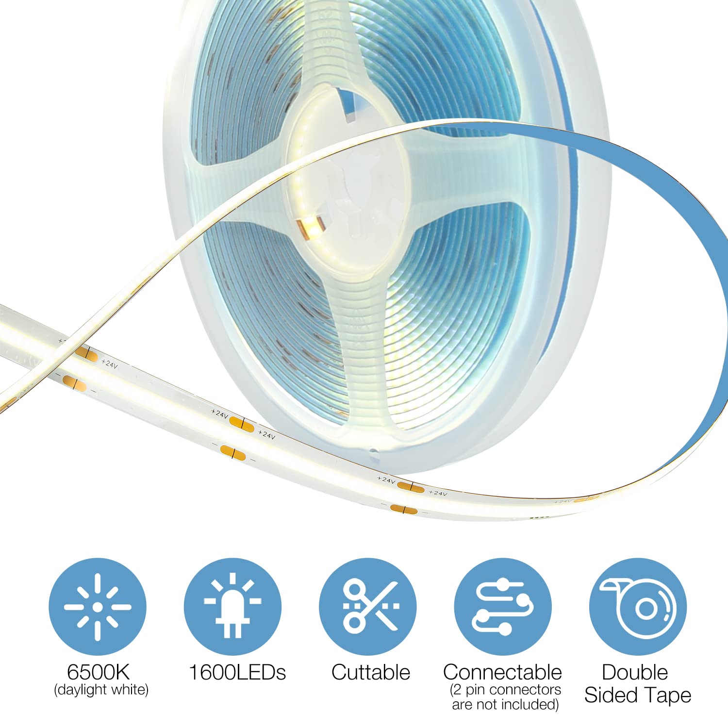 DAYBETTER COB LED strip delivers uniform glow with dense COB LEDs.