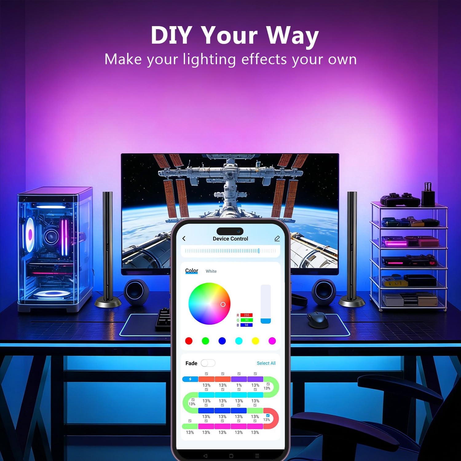 DayBETTER desk setup with ambient 220-lumen glow.