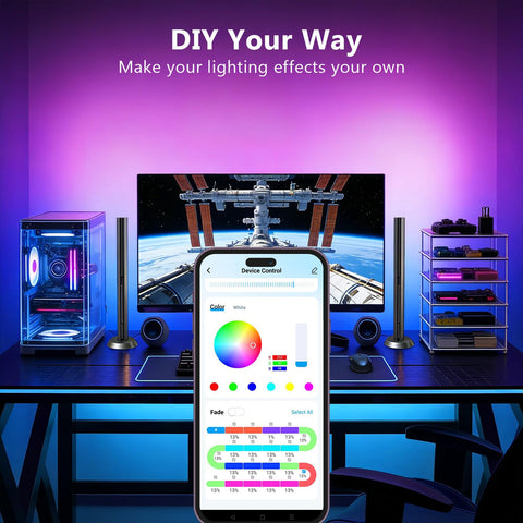 DayBETTER desk setup with ambient 220-lumen glow.