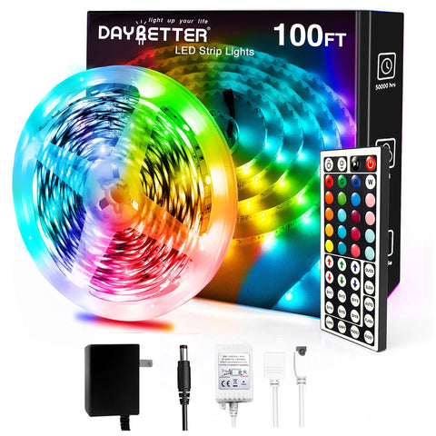 DAYBETTER LED strip 100ft ambient room light enhances mood and ambiance.