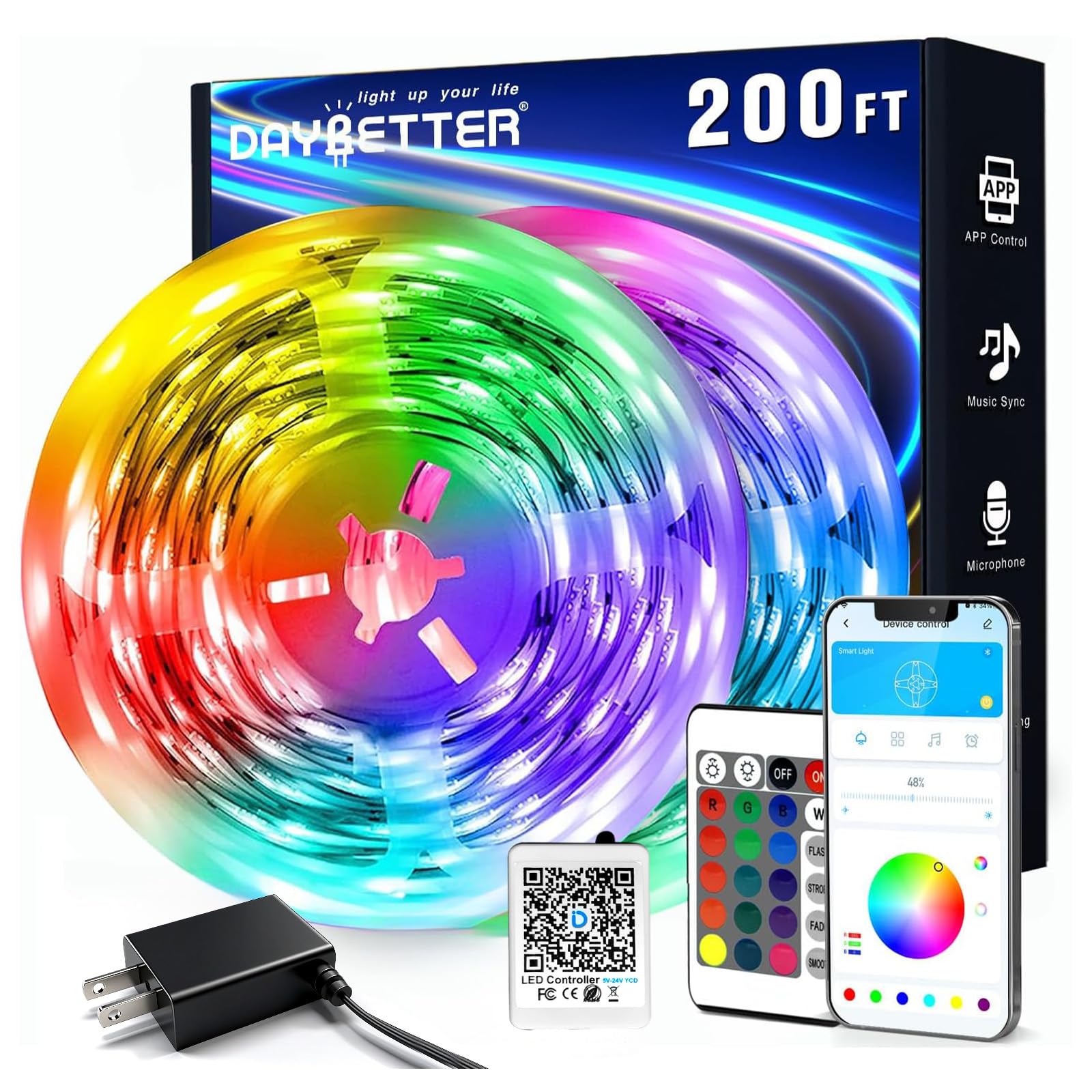 Daybetter LED strip lights in a cozy bedroom ambience with vivid RGB colors for ambient relaxation