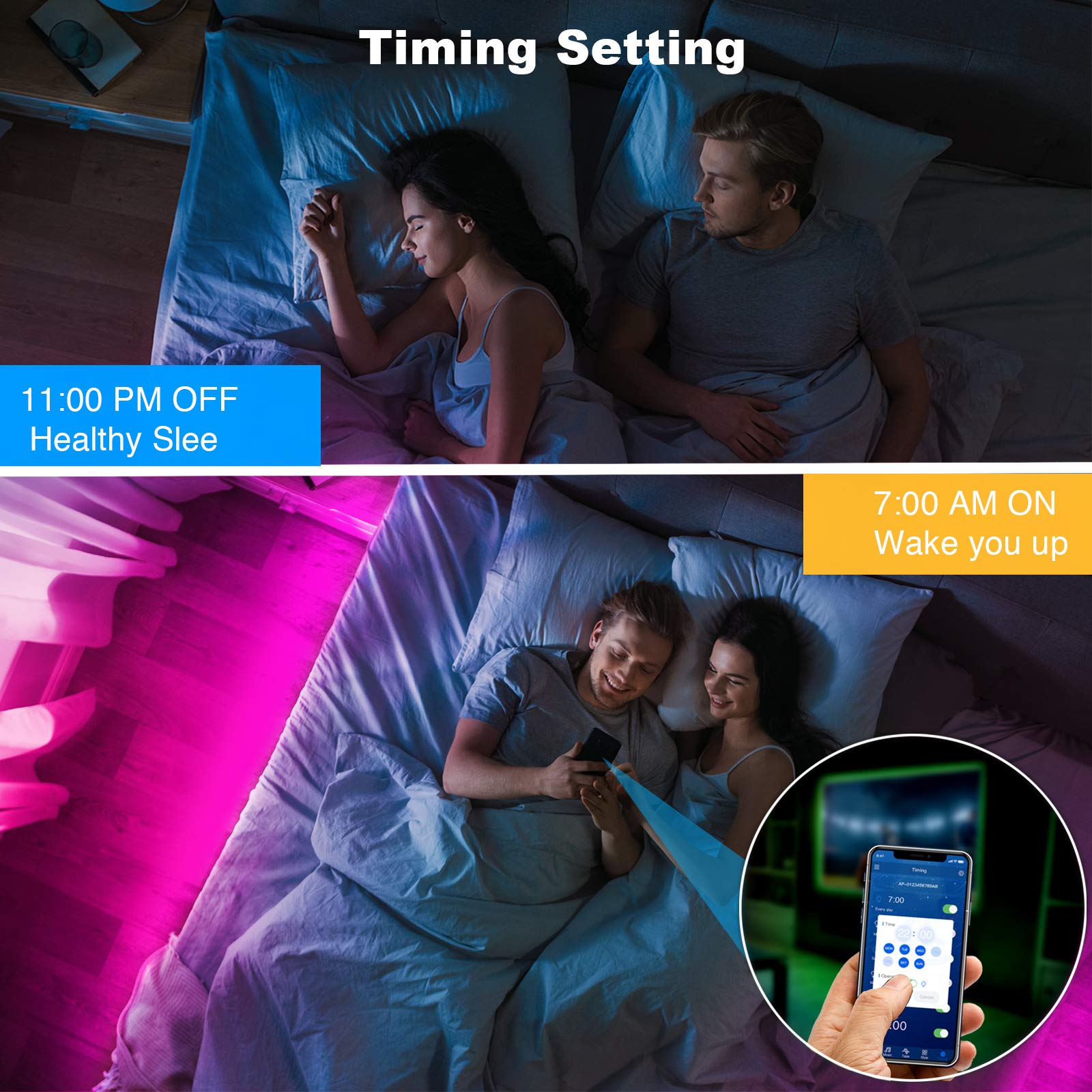 DAYBETTER bedroom ambiance with vibrant RGB lighting