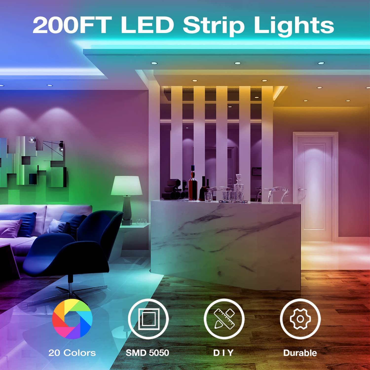DAYBETTER LED strip lights adhesive backing for simple mounting on walls.