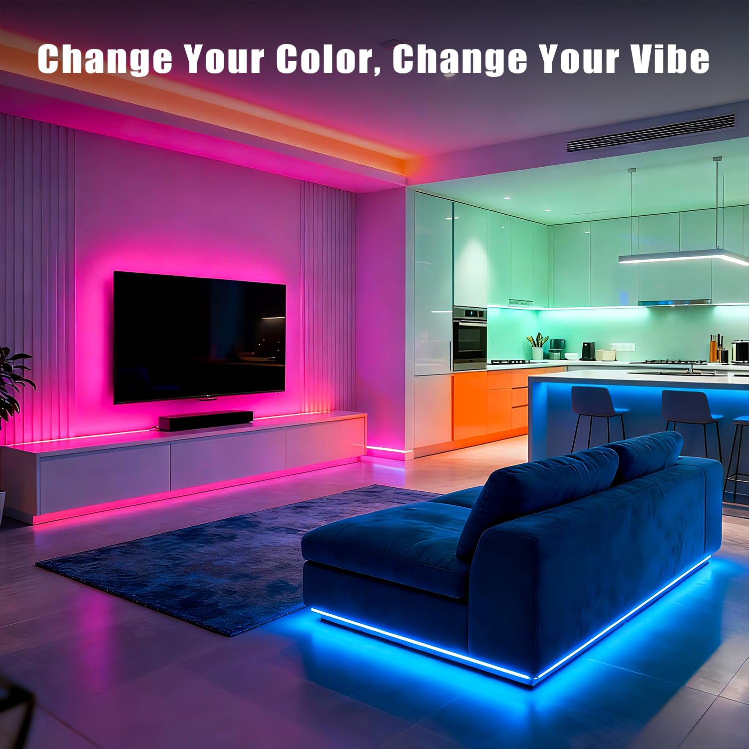 DayBetter LED strip lights feature music sync for dynamic sound-responsive glow.