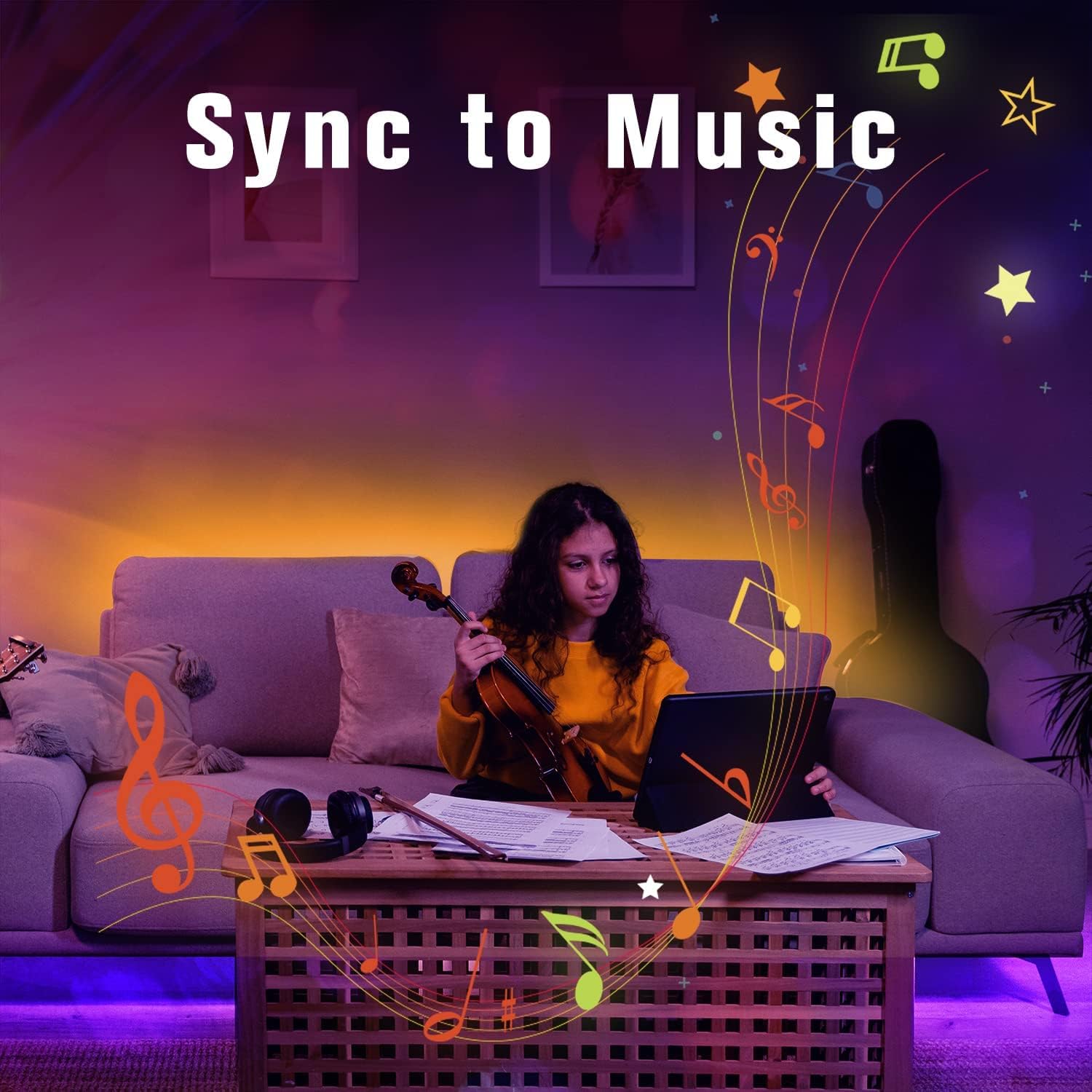 DAYBETTER LED strip music-sync feature enhances parties and movie nights.