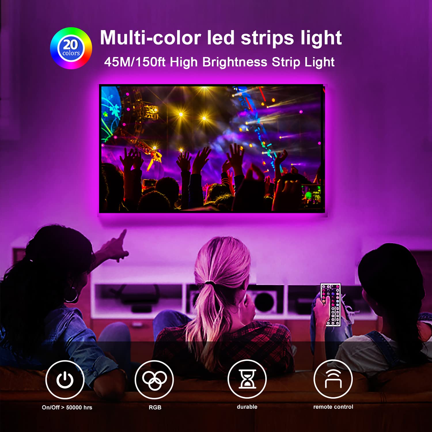 DAYBETTER LED strip with 44-key remote for easy color and brightness control.