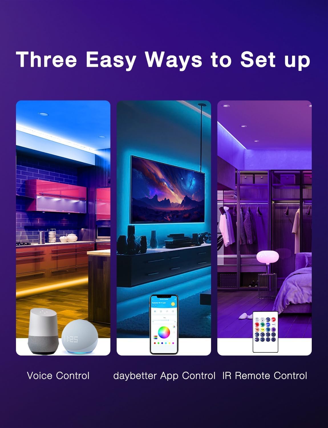DAYBETTER led-strip-voice-control Alexa Google enabling hands-free control.