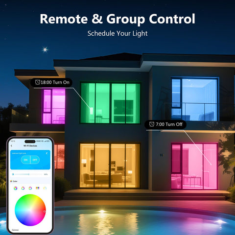 Music sync mode makes lights follow your phone’s rhythm for dynamic atmospheres.