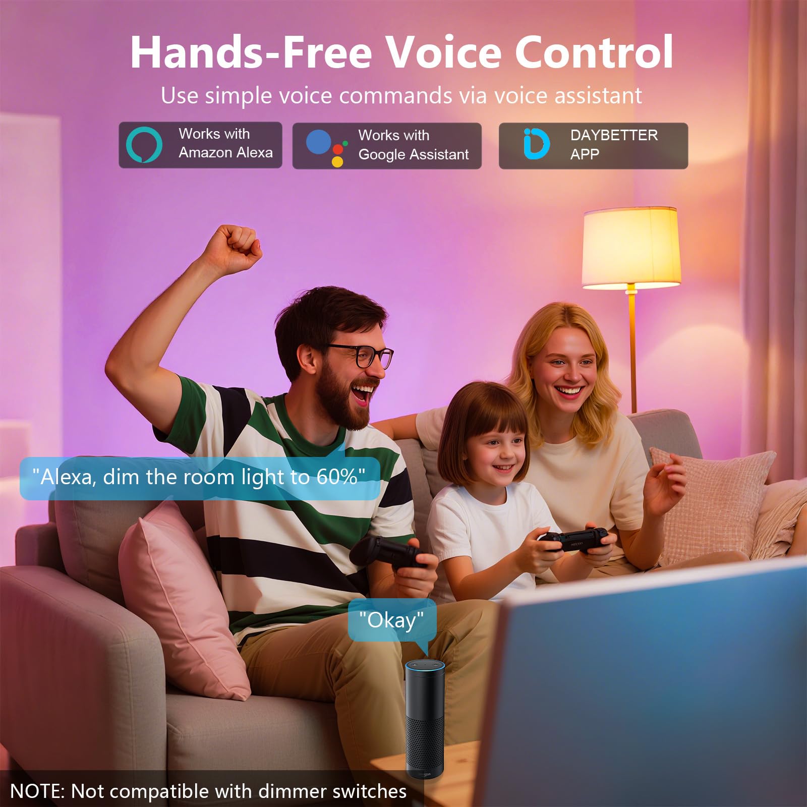 No hub is required—DAYBETTER bulbs connect easily via 2.4G WiFi for quick setup.