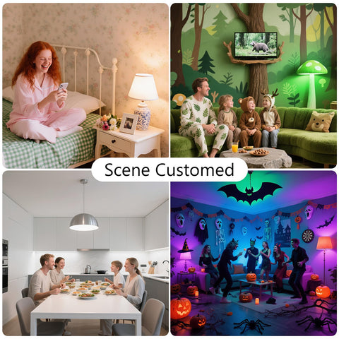 Preset scenes for Christmas, Halloween, and dinner set the mood instantly.