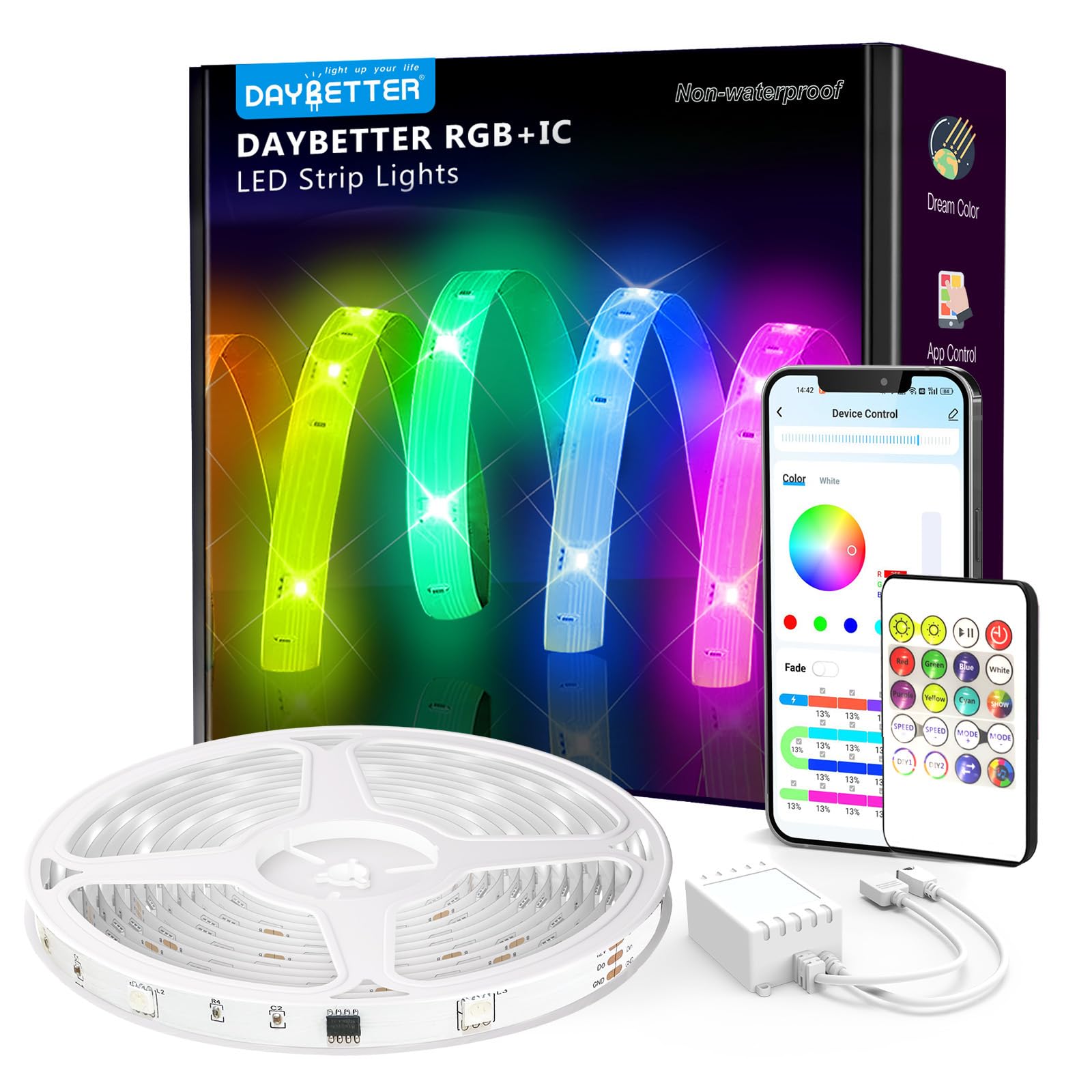 DAYBETTER smart IC strip in living room creating vibrant ambience