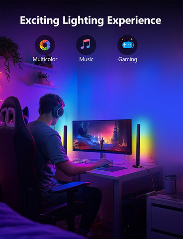 DAYBETTER light bars in a gaming setup enhance the desk ambiance.