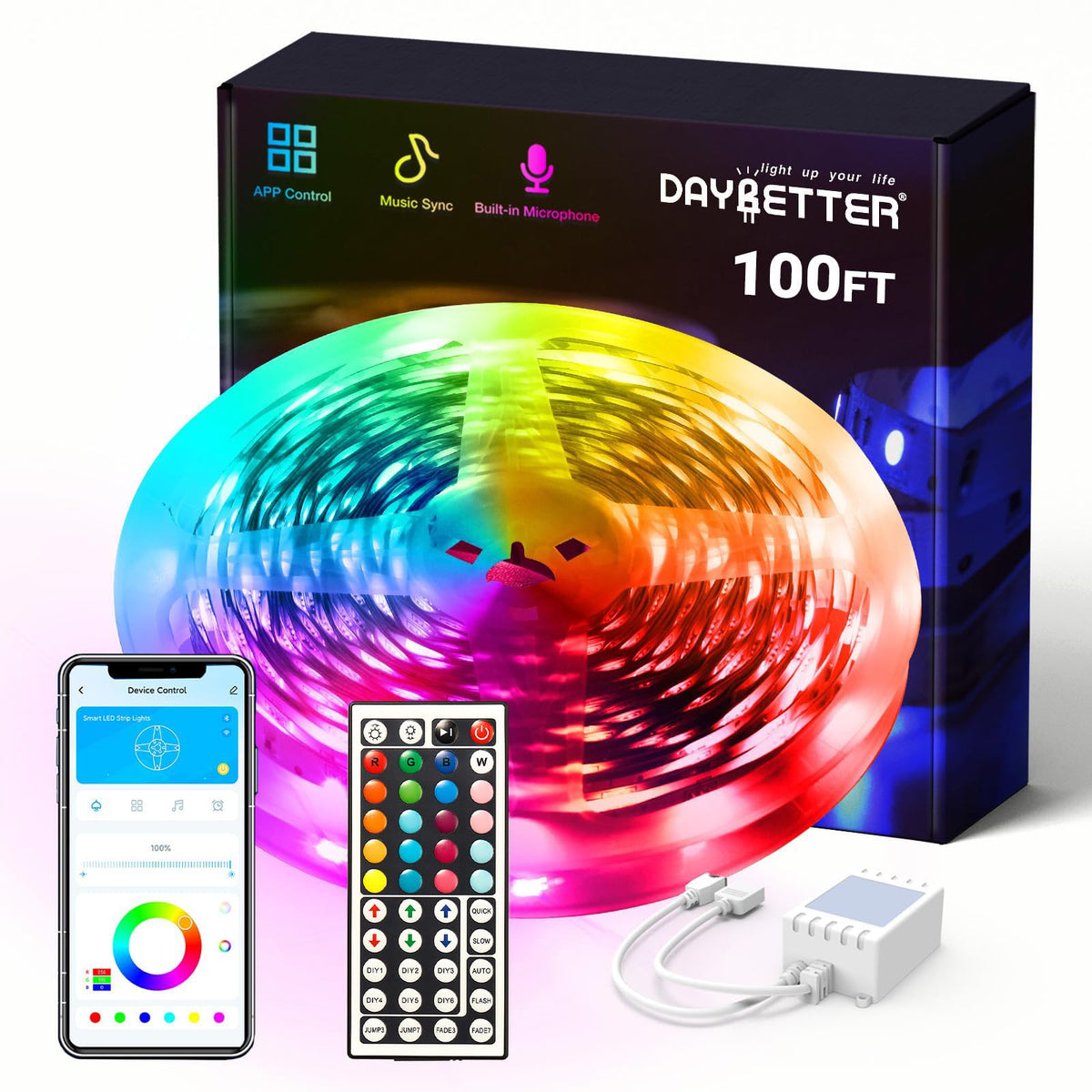 DAYBETTER smart RGB LED strip demonstrates app control for easy color changes.