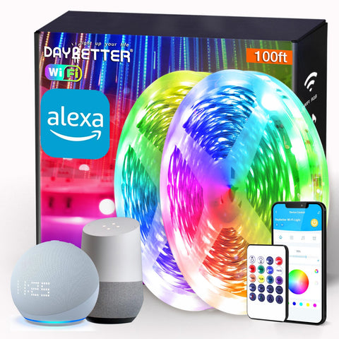 DAYBETTER smart wifi-led-lights 100ft pack offering flexible ambient lighting for any room.