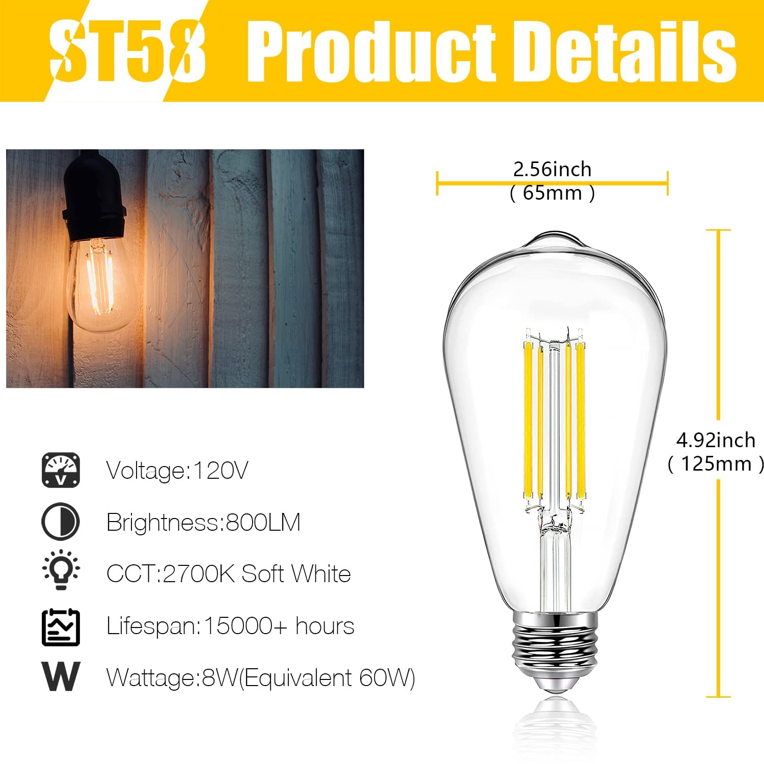 Daybetter 2700K warm white filament bulbs provide cozy living room glow