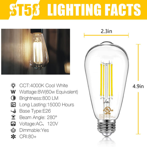 DAYBETTER vintage ST58 filaments glow warmly in chandeliers and wall sconces