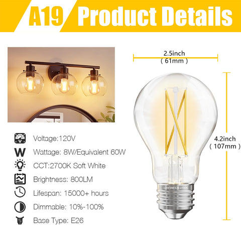 DAYBETTER warm white 2700K Edison bulb with 800 lumens for living room brightness.