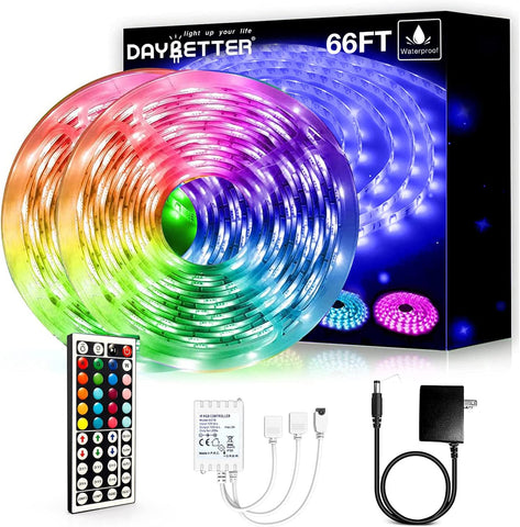 DAYBETTER waterproof LED strip 66ft for indoor and outdoor use, flexible placement