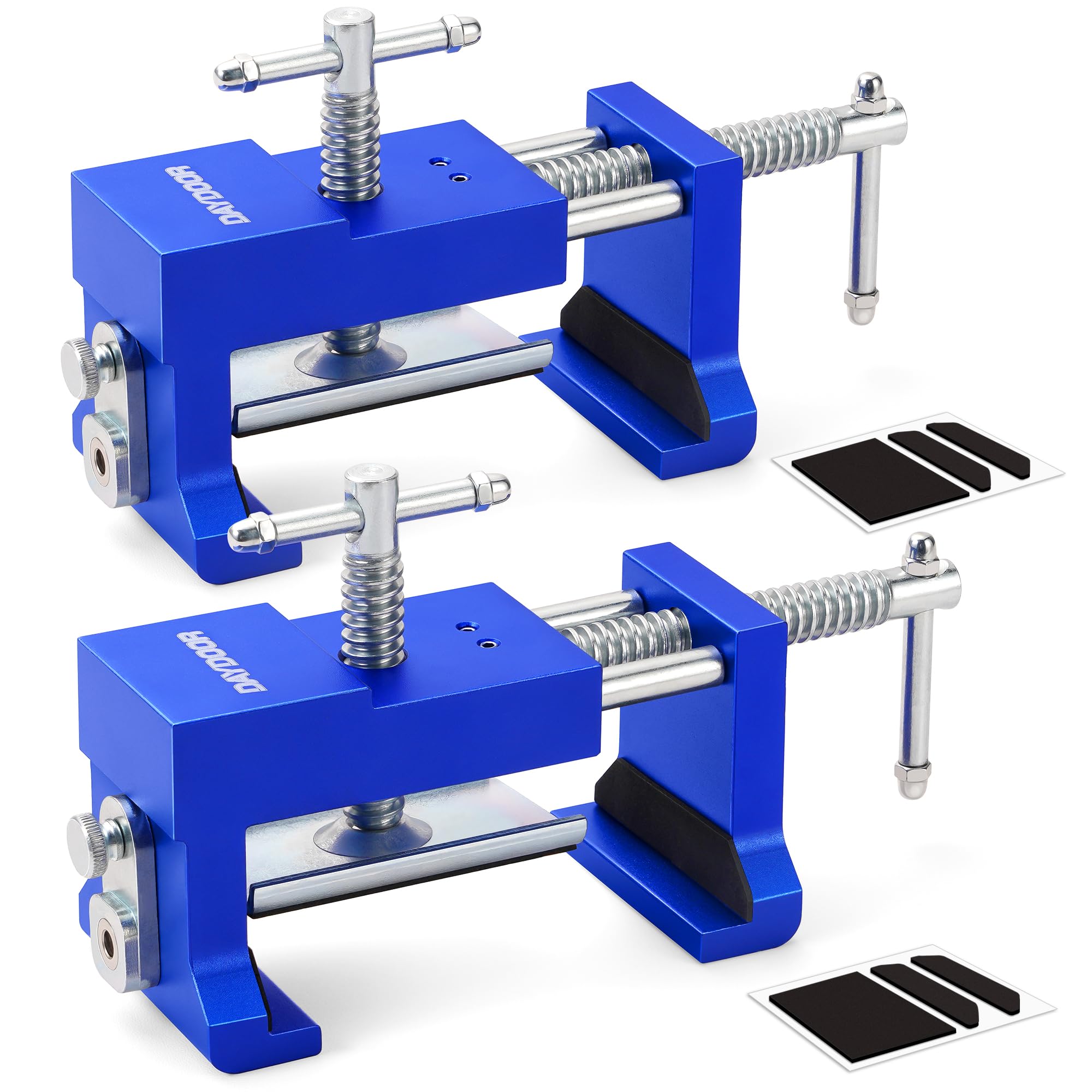 DAYDOOR built-in drill guide clamps ensure precise cabinet installation.