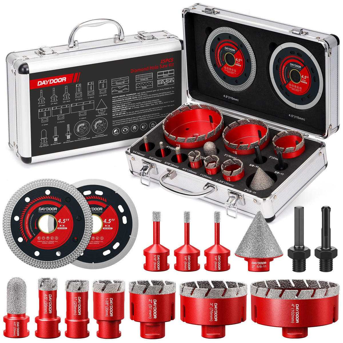 DAYDOOR Diamond Hole Saw Kit 15-piece set for precise cuts on tile and stone