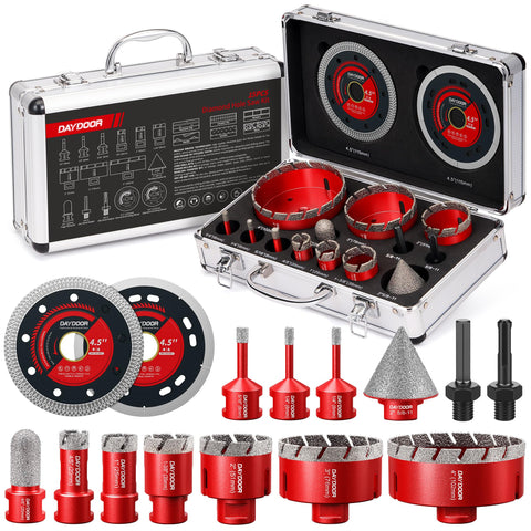 DAYDOOR Diamond Hole Saw Kit 15-piece set for precise cuts on tile and stone
