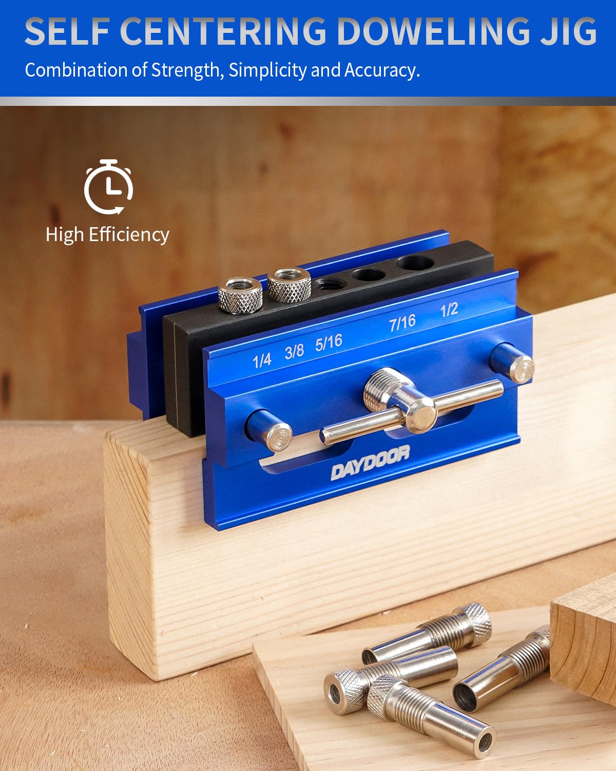 DAYDOOR dowel jig kit six bushings offers versatile hole sizing options