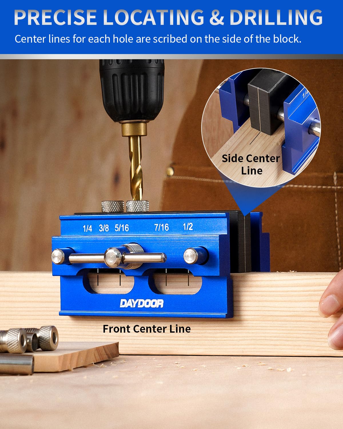 DAYDOOR dowel jig non-slip grip provides stable drilling during projects