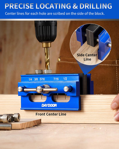 DAYDOOR dowel jig non-slip grip provides stable drilling during projects