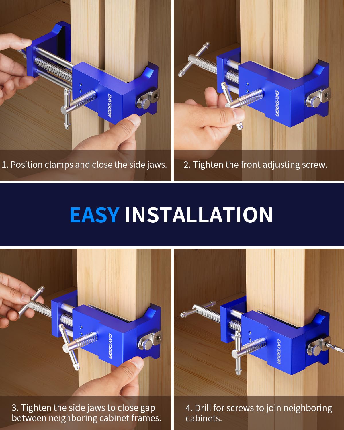 DAYDOOR includes two clamps with protective pads for a complete kit.