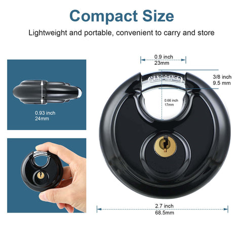 DAYGOS padlock shackle close-up shows 3/8-inch hardened steel strength.
