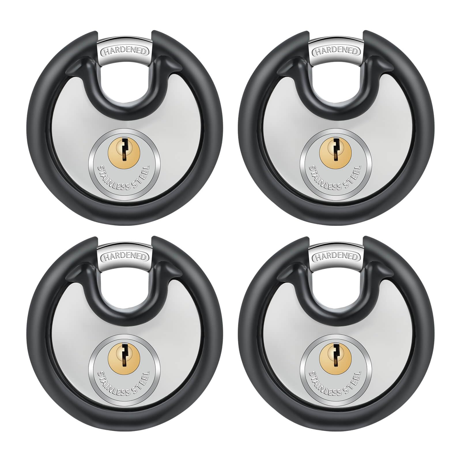 DAYGOS heavy-duty 70mm discus padlock close-up showing rugged shackle for outdoor security