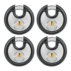 DAYGOS heavy-duty 70mm discus padlock close-up showing rugged shackle for outdoor security