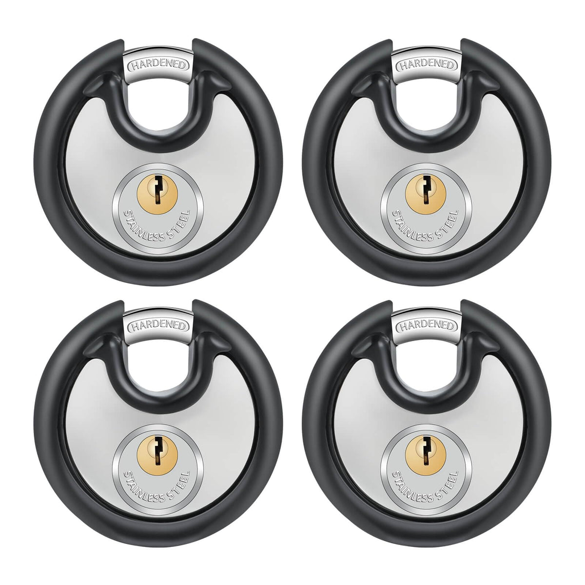 DAYGOS heavy-duty 70mm discus padlock close-up showing rugged shackle for outdoor security