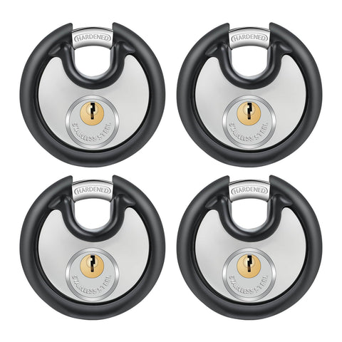 DAYGOS heavy-duty 70mm discus padlock close-up showing rugged shackle for outdoor security