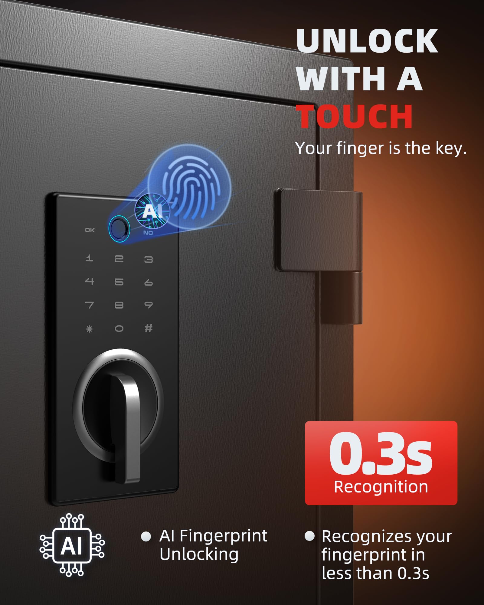 DAYI Fireproof Safe dual alarm indicators for unauthorized access alerts.