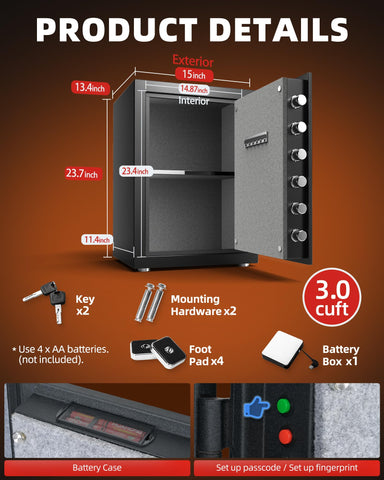 DAYI Fireproof Safe pry-resistant hinge bars deter forced entry.