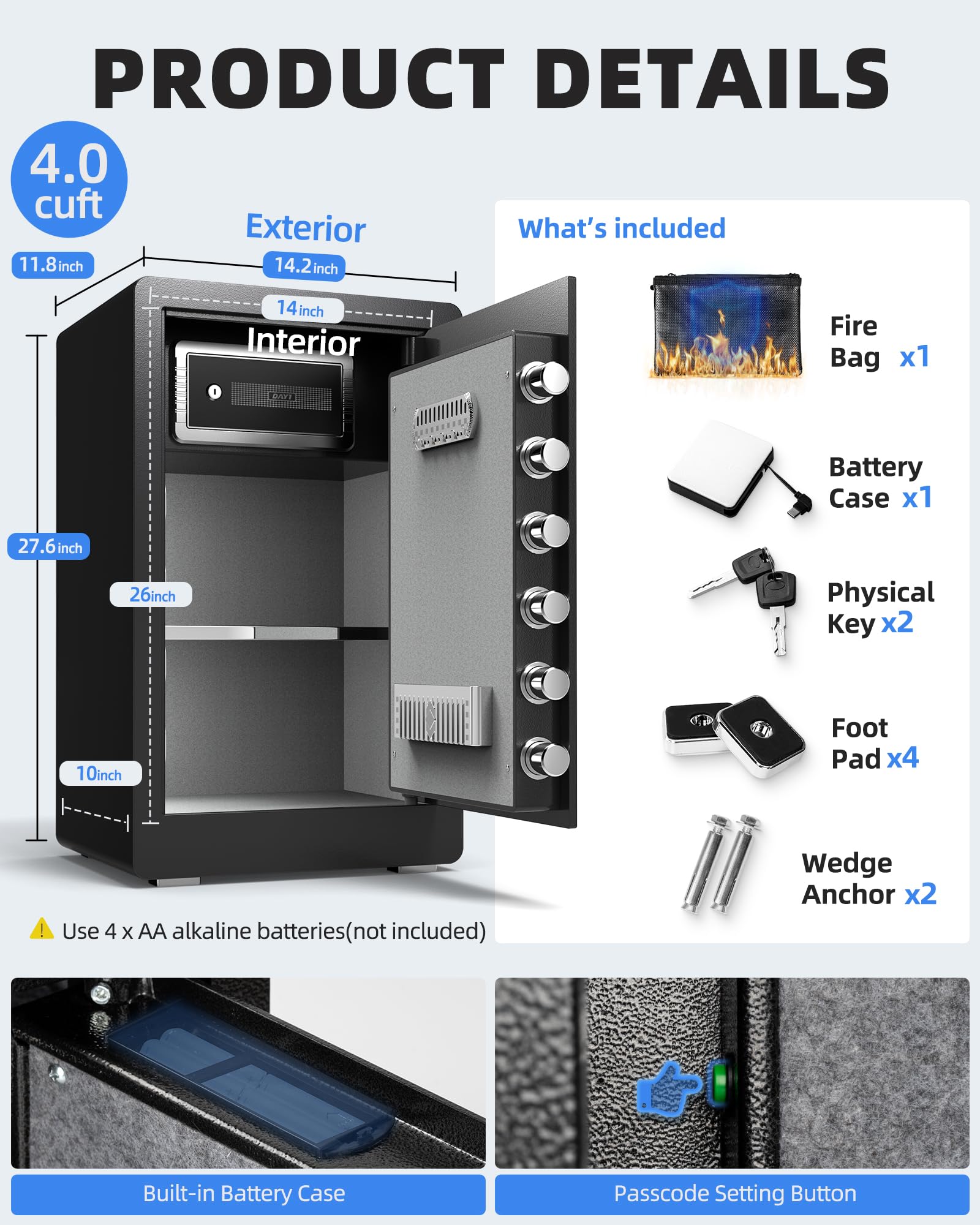 DAYI Safe Box D70 Lite interior with LED lighting for easy item location