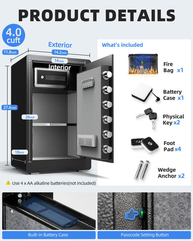 DAYI Safe Box D70 Lite interior with LED lighting for easy item location
