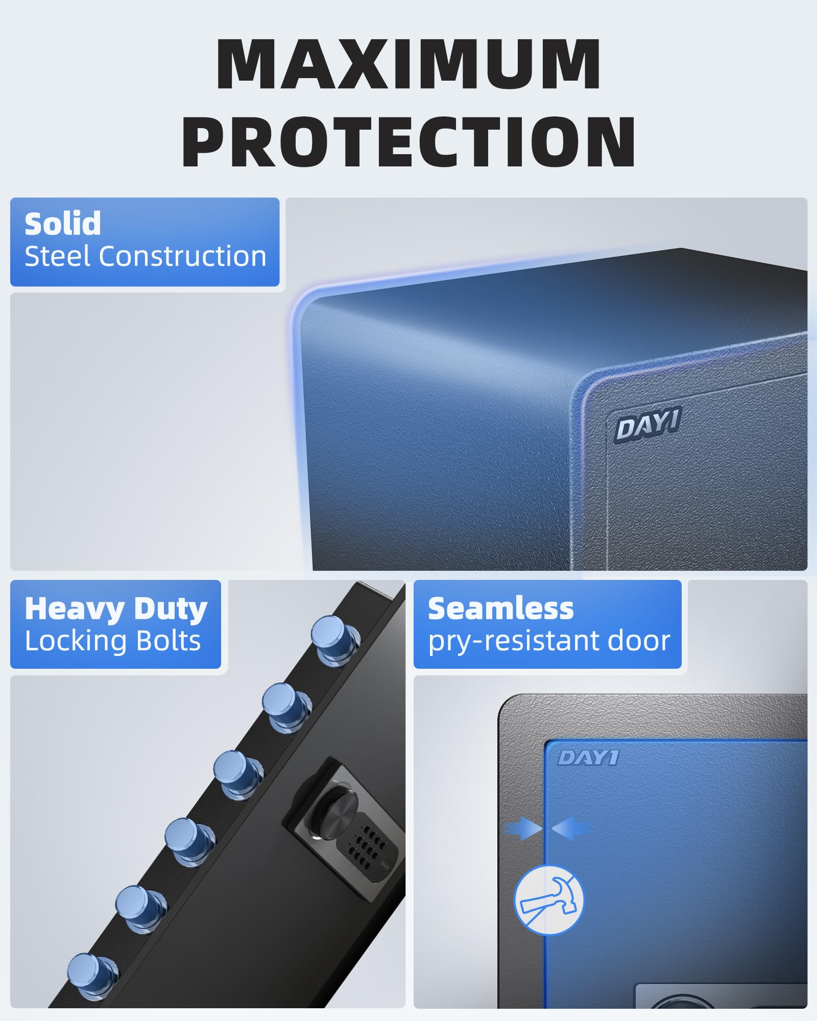 DAYI Safe Box D70 Lite showing reinforced locking bolts for tamper resistance