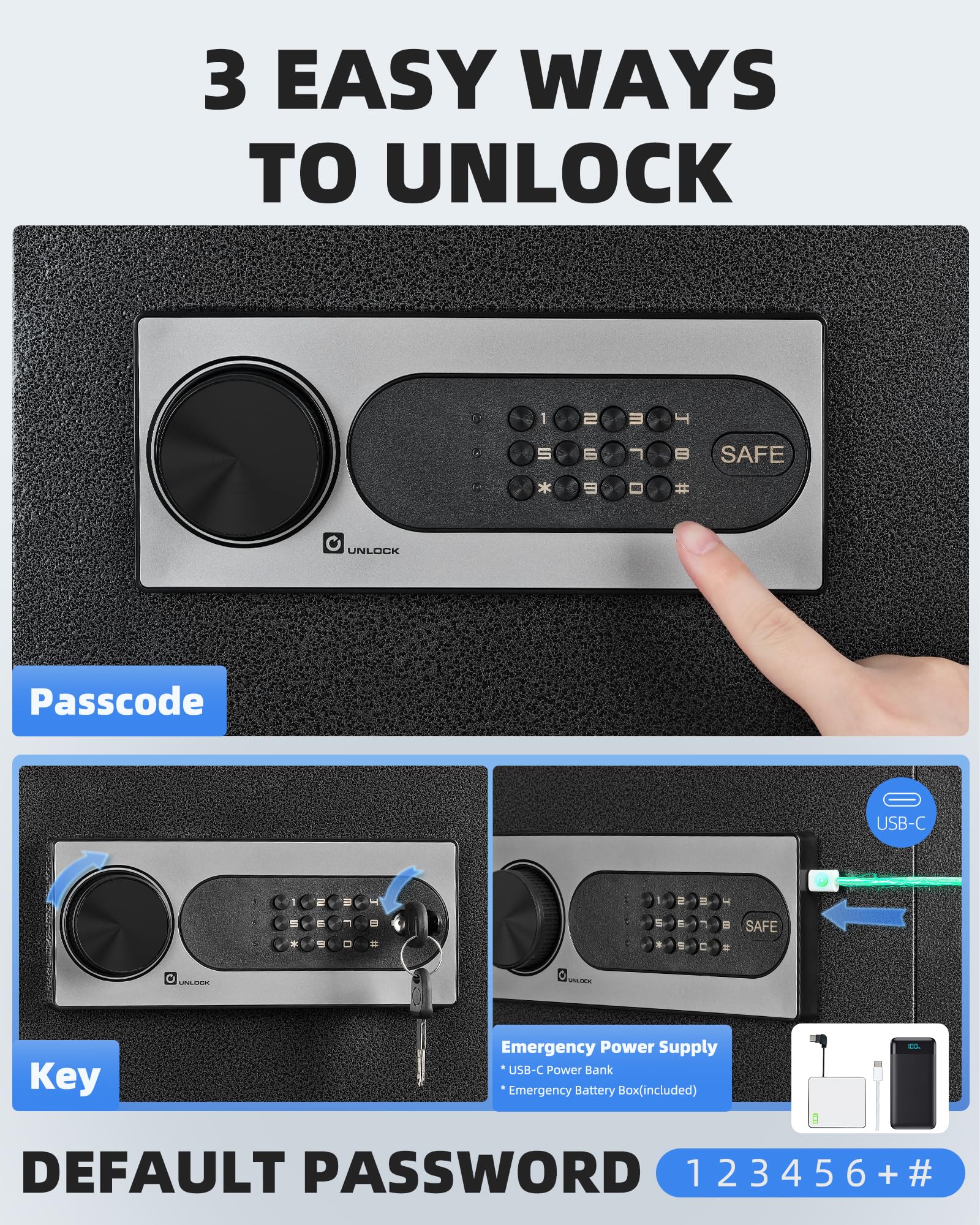 DAYI Safe Box digital keypad enables quick, customizable access codes.