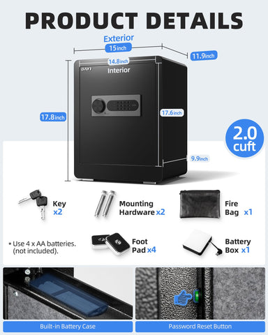 DAYI Safe Box dual alarm system deters intruders with a loud alert.