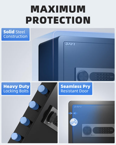 DAYI Safe Box pry-resistant door highlights security against break-ins.