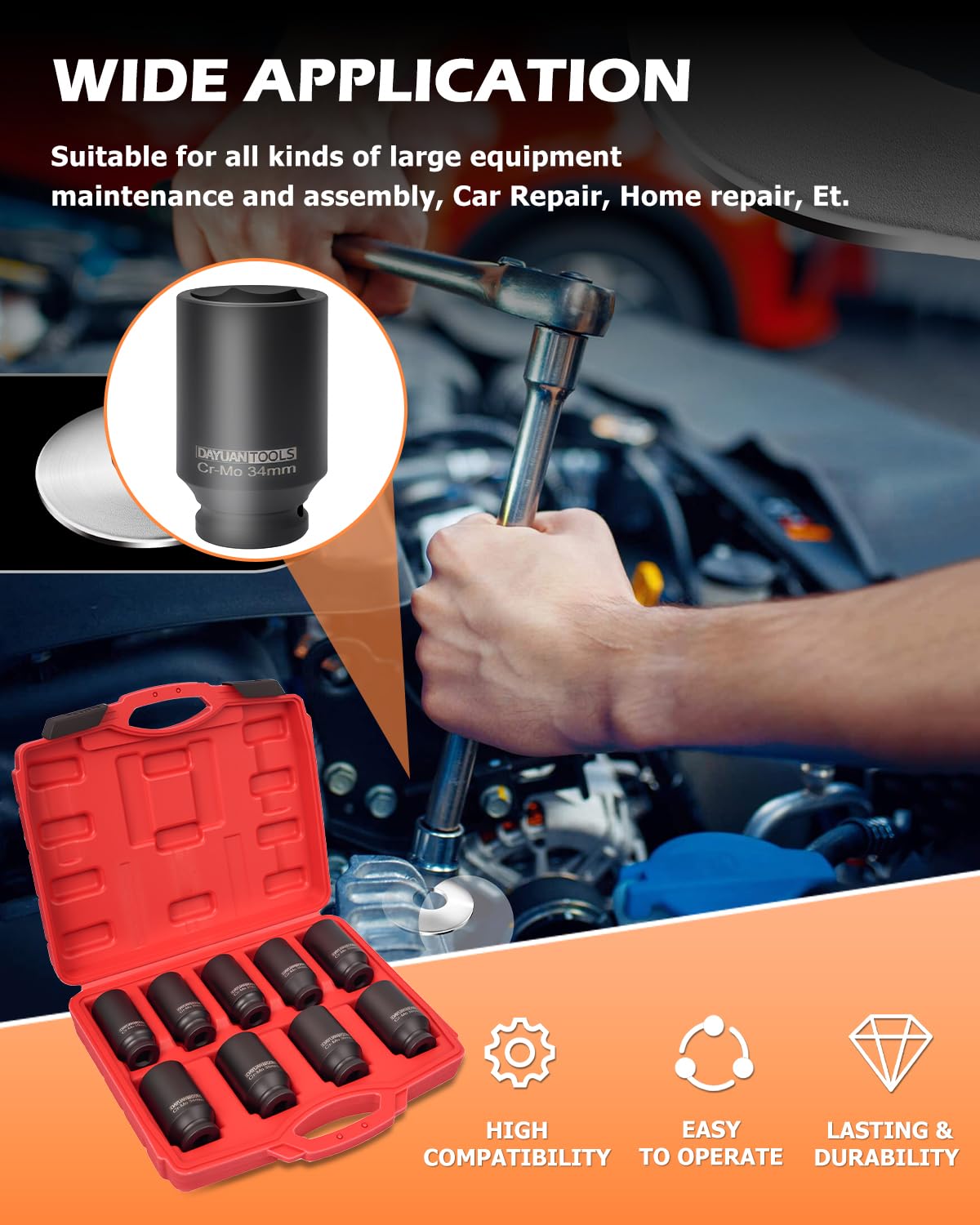 DAYUAN 30mm socket delivers precise fit for stubborn axle nuts on cars.