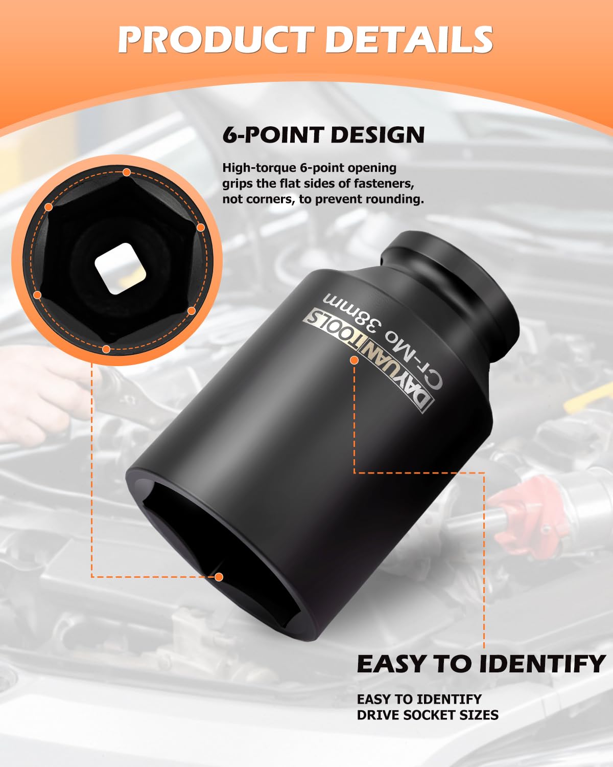 DAYUAN 31mm socket helps fast, clean axle nut removal with impact tools.