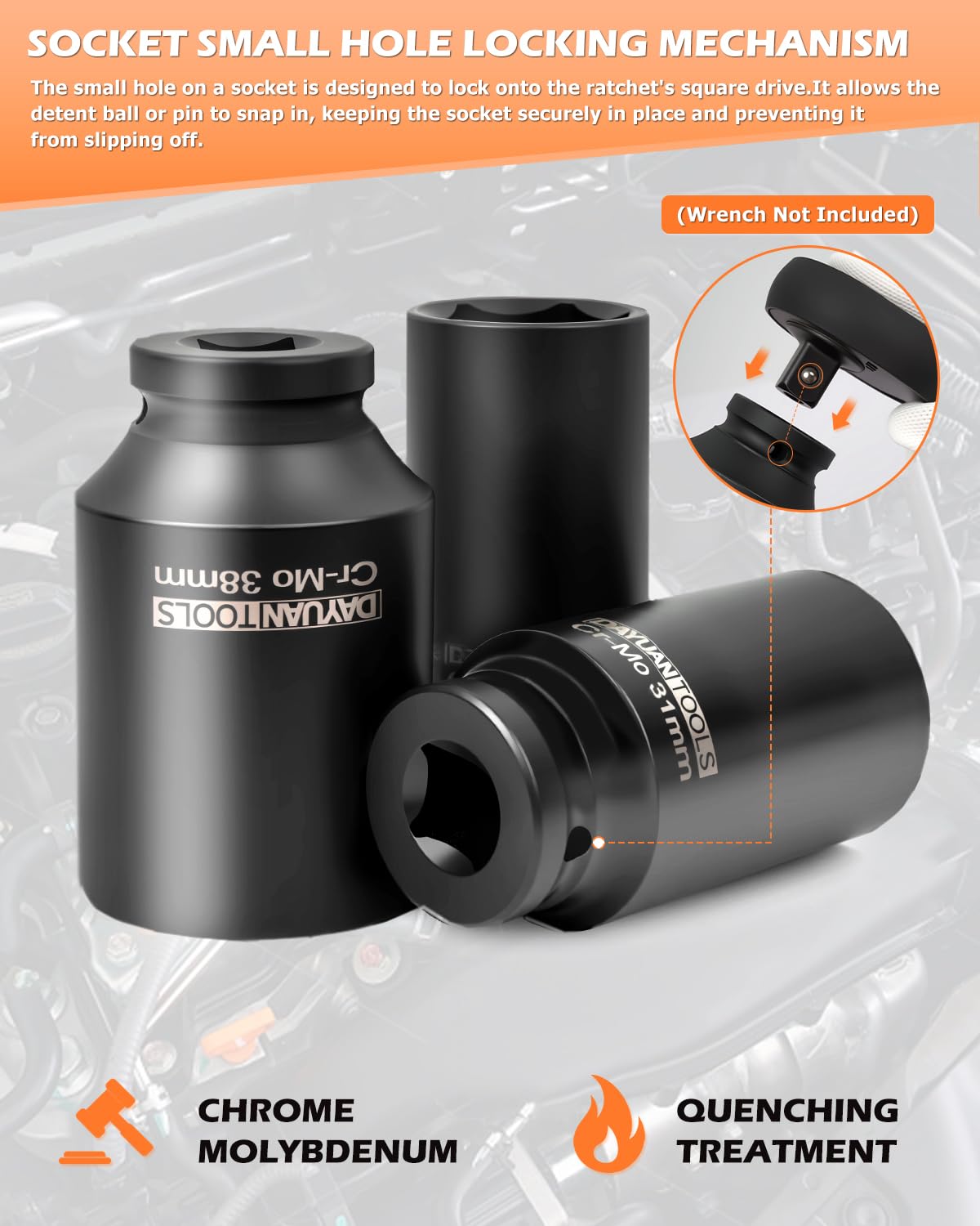 DAYUAN 32mm socket ensures strong grip for efficient axle nut work.