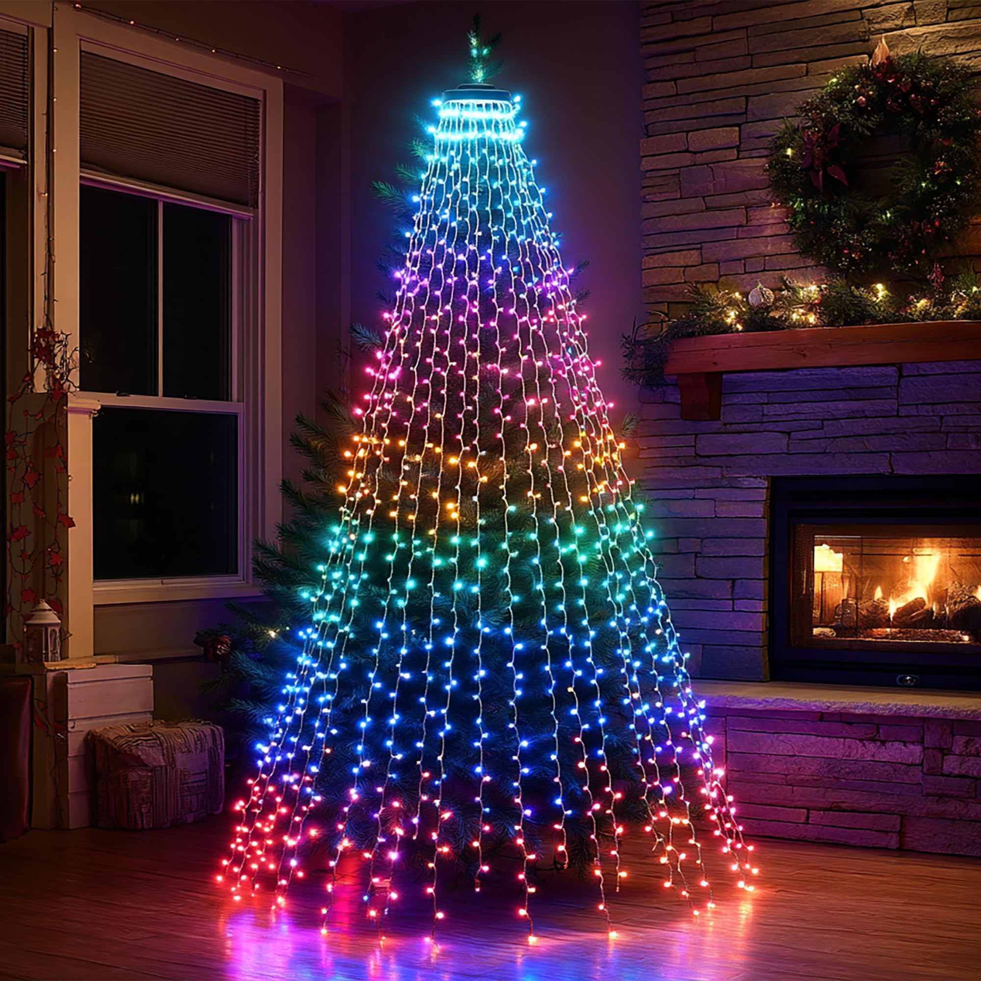 Dazzle Bright 8.2 ft length with 16 strands creates a dramatic waterfall on trees.