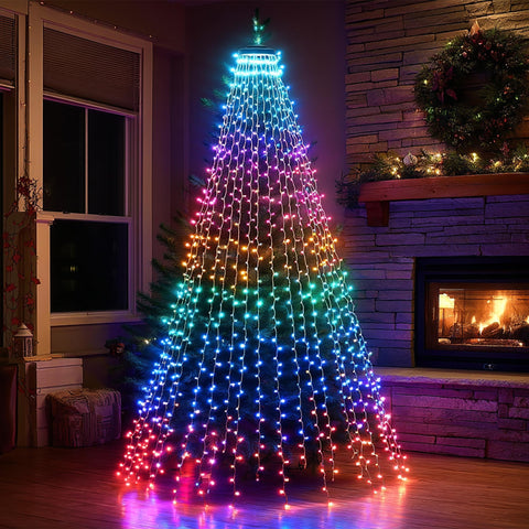 Dazzle Bright 8.2 ft length with 16 strands creates a dramatic waterfall on trees.