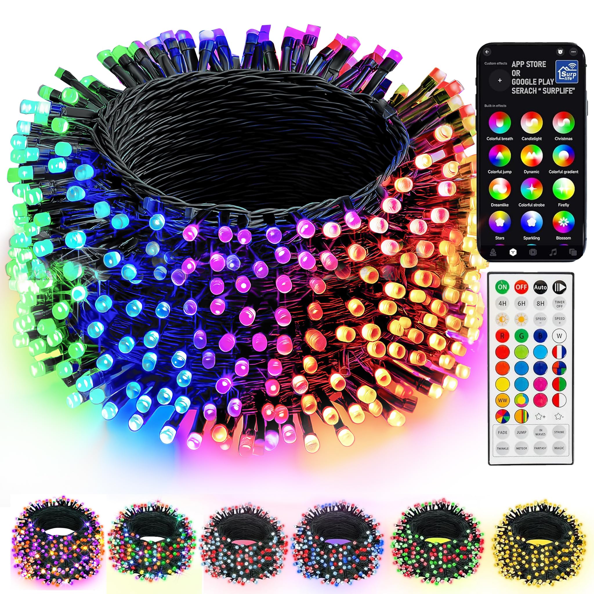 Dazzle Bright 98ft LED RGB string lights for versatile indoor and outdoor use.