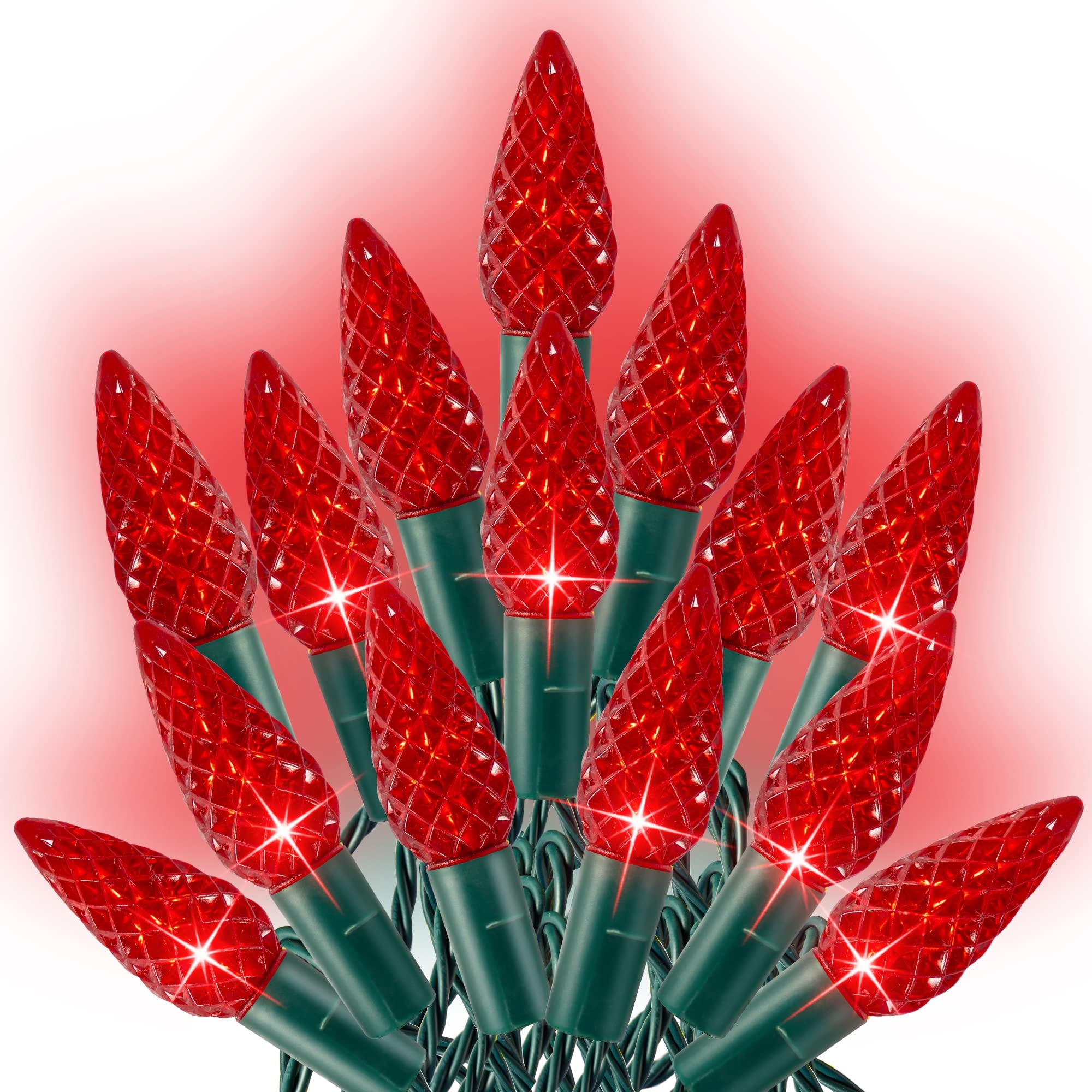 Dazzle Bright C6 100 LED string lights on a 33 ft length for festive glow.